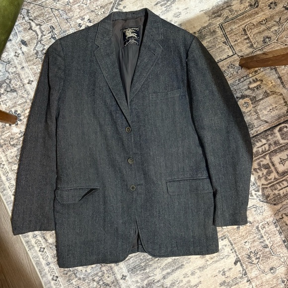 Vintage Burberry herringbone wool twill blazer walking jacket size 42